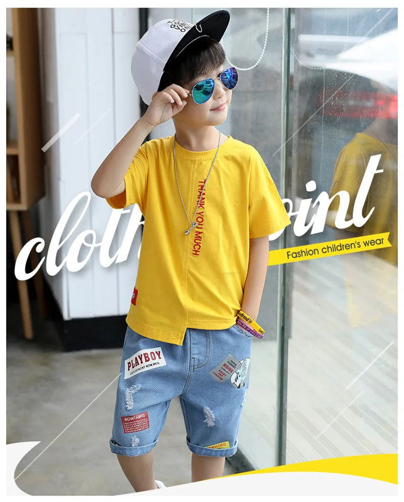 2019 summer boys sets children short-sleeved + jeans pant sports suits (6)