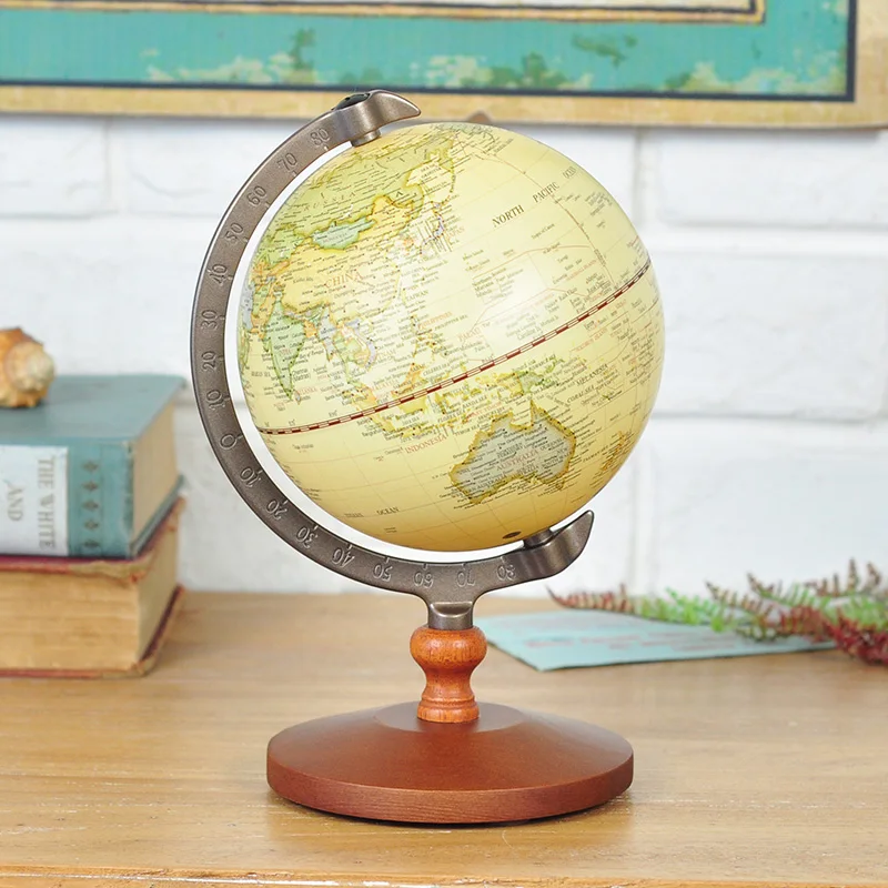Wooden 360 Degree Rotating Globes Retro Home Decoration World Map