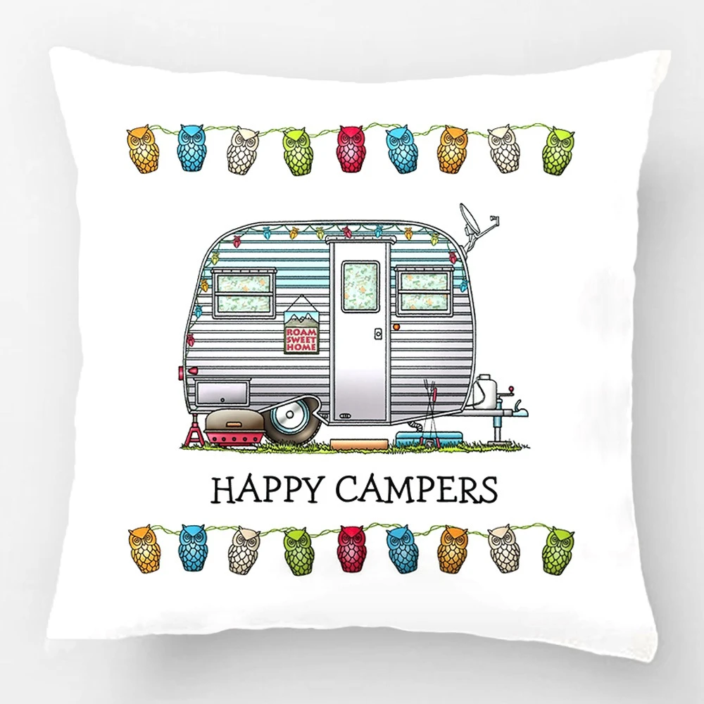 Happy Campers taille dos Housse de coussin taie d'oreiller Maison canapé décor Taie d'oreiller