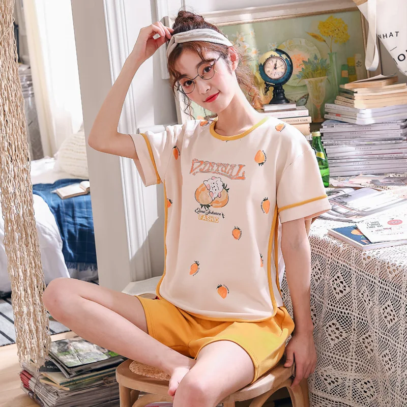 

2019 New Women Pajamas Sets Spring Short Sleeve Cartoon Print Cute Sleepwear Girl Pijamas Mujer Leisure Shorts Adult clothes