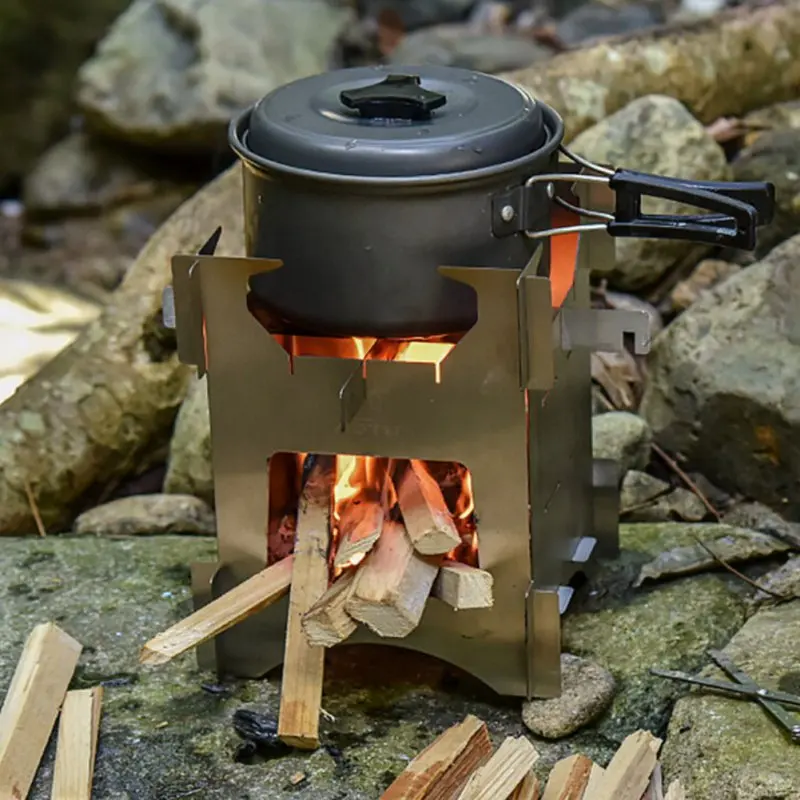 

Camping Wood Stove Portable Outdoor Folding Titanium Wood Stove Burning For Backpacking Survival Cooking Picnic Hunting