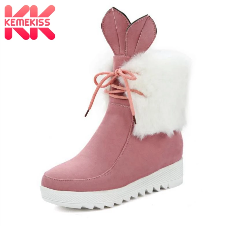 

KemeKiss Women Cute Lace Up Boot Snow Botas Mujer High Increasing Shoes Woman Winter Warm Thicked Fur Ankle Boots Size 34-43