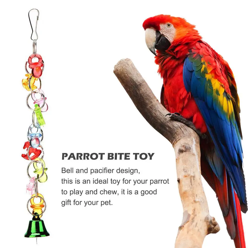 Parrot Chew Toy Bird Toy Acrylic Metal String With Pacifier Bell Hanging On Bird Cage Courtyard Eaves Birdcage Accessories New