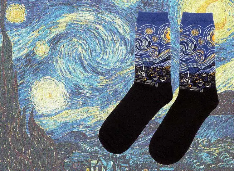Новинка, мужские носки унисекс с рисунками масляной живописи, рисунок Crazy Man Van Gogh Picasso Dream, звездная ночь, покер, волна Иисуса, хлопковые длинные носки - Цвет: 019