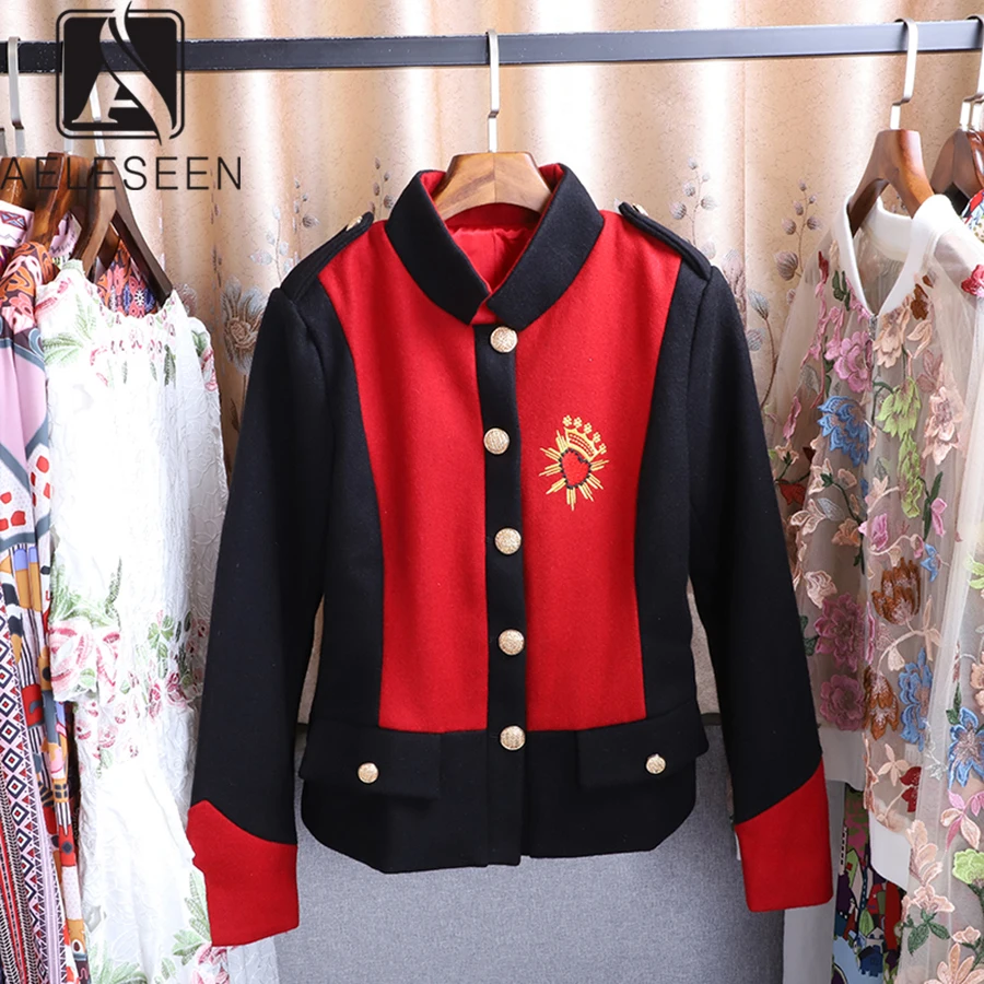 

AELESEEN 2019 Autumn Hot Model Casual Short Jacket Women Single Breasted Botton Stand Collar Letter Print Top On Sale