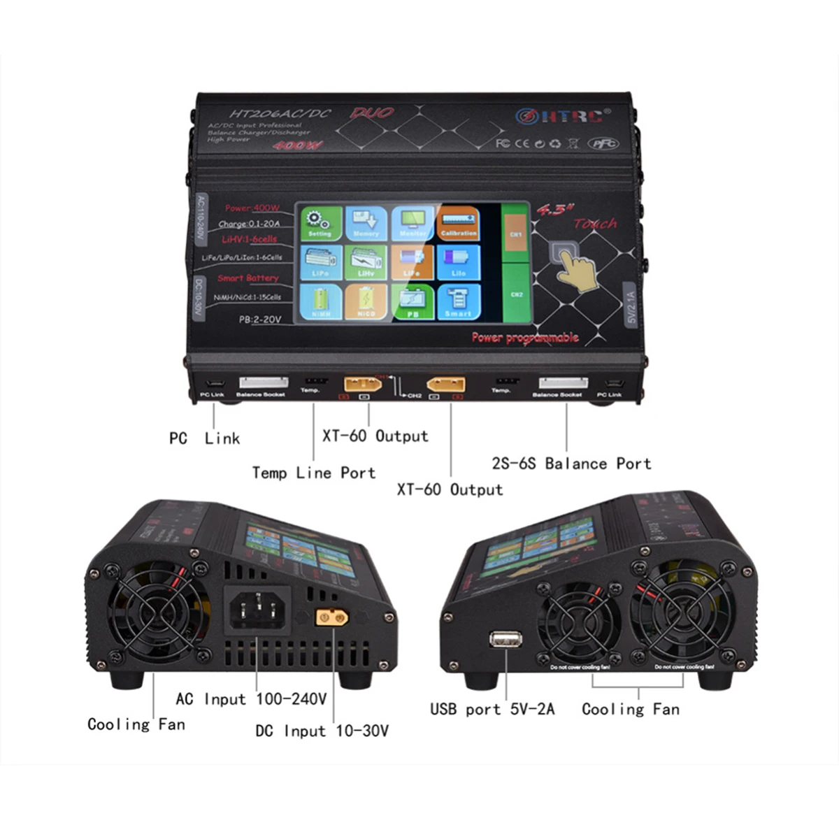 HTRC HT206 AC/DC сенсорный экран RC баланс зарядное устройство для литий-ионной батареи ЕС вилка