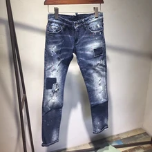 Женские синие джинсы Джинсы средней посадки женские Стрейчевые джинсы женские потертые джинсы Осень Новые