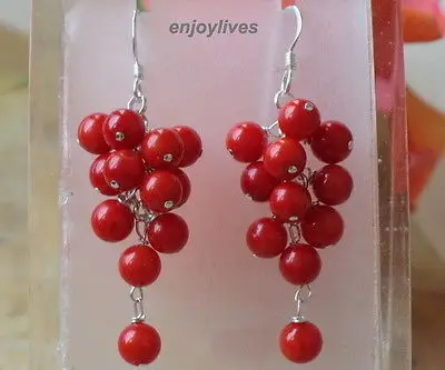 

Natural Women Gift word Love women Fashion Jewelry Hot sale Shipping>>>>Red Coral Beads Custer Grape White Hook Earring