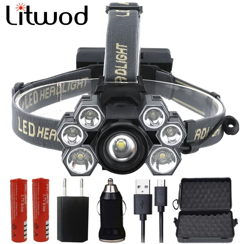 Litwod Z20 4101 CREE XM-L T6 7 светодиодные фары супер яркий светодиодный налобный фонарь регулируемая передняя фара налобный фонарь