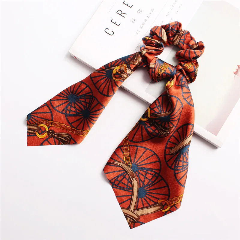 Новые Длинные ленты Scrunchie стрейч повязка цветочный Scrunchies Для женщин резинки для волос волосы девушки связей с аксессуары для волос - Цвет: Windmill-Orange