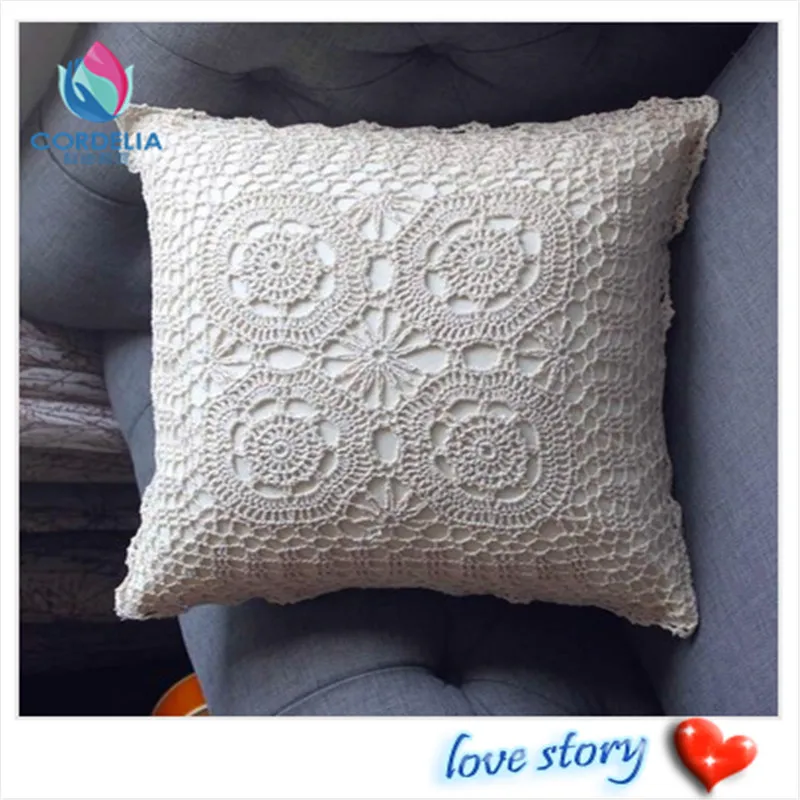 

new fashion Koean style 45x45cm cotton crochet vintage pillow case with fantastic designs as pillow towel for home