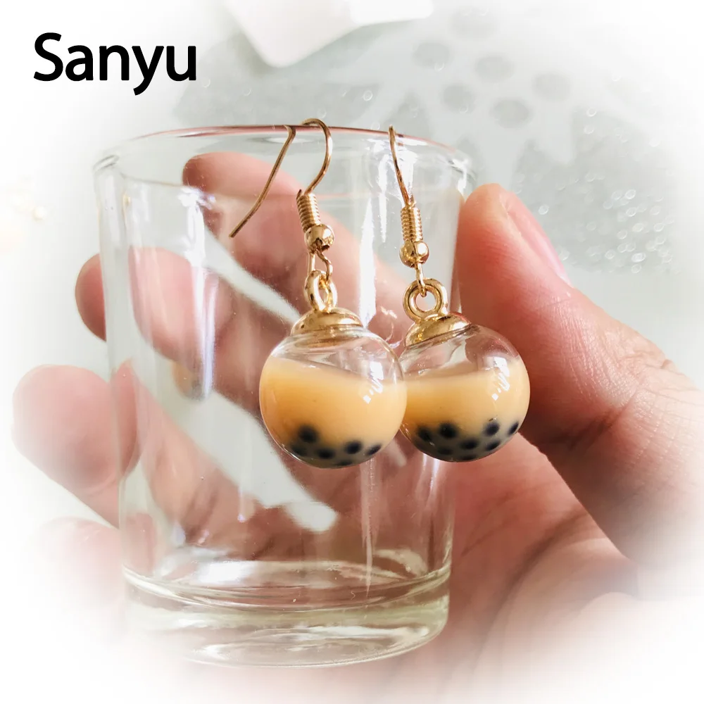 

New Arrival Funny Transparent Round Ball Bubble Tea Drop Earrings for Women Girls Fashion Food Dangle Earrings Fashion Brincos