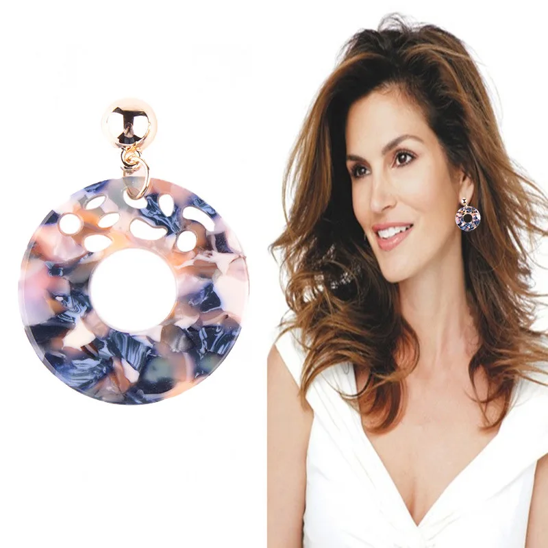 Fashion Jewelry Hollow Flower Print Acrylic Resin Oval Dangle Earrings For Women Geometry Circle Tortoiseshell A0396 | Украшения и