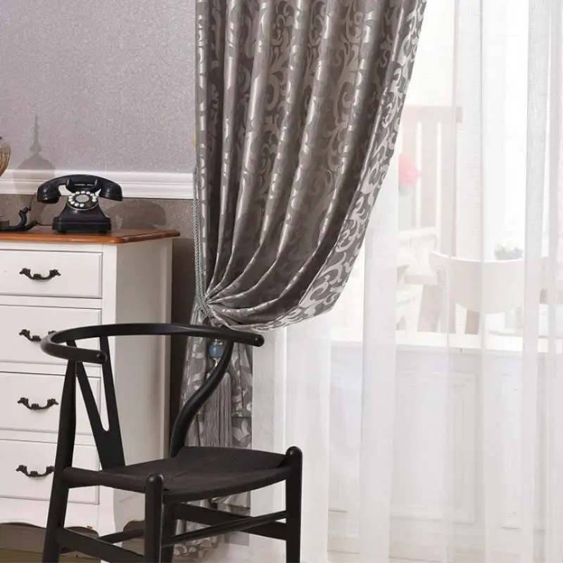 1Pc 1.35*2.5m European Grey Jacquard Window Curtains Balcony Living Room Sheer Curtains For Kitchen T30