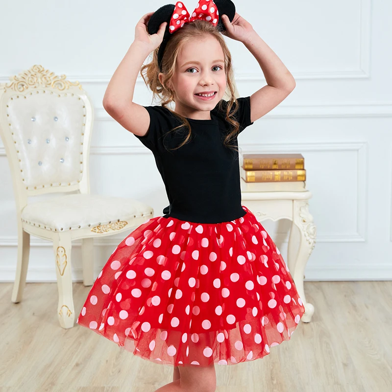 

Fancy Girls Princess Party Dress For Easter Cosplay Minnie Mouse Children's Polka Dot Bow Kids Birthday Dress Up Baby Clothing