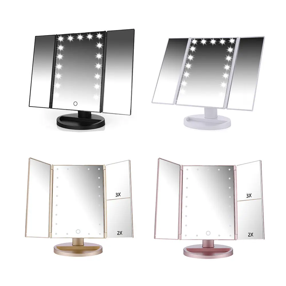 Espelho de Ampliação Espelho de Mesa Espelho de Luz Três Dobrável Lâmpada Luminosa Ajustável Bancada Led 7 Cheap Espelhos para maquiagem