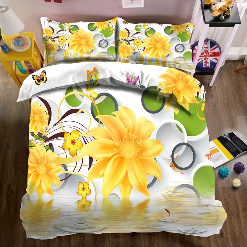 

Yellow flowers on water 3d effect photo bed linen can be customized photo pattern