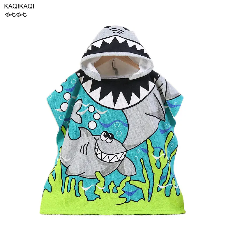shark Детский хлопковый пляжный плащ, полотенце, детское банное полотенце с капюшоном с рисунком русалки и акулы для маленьких мальчиков и девочек - Цвет: shark