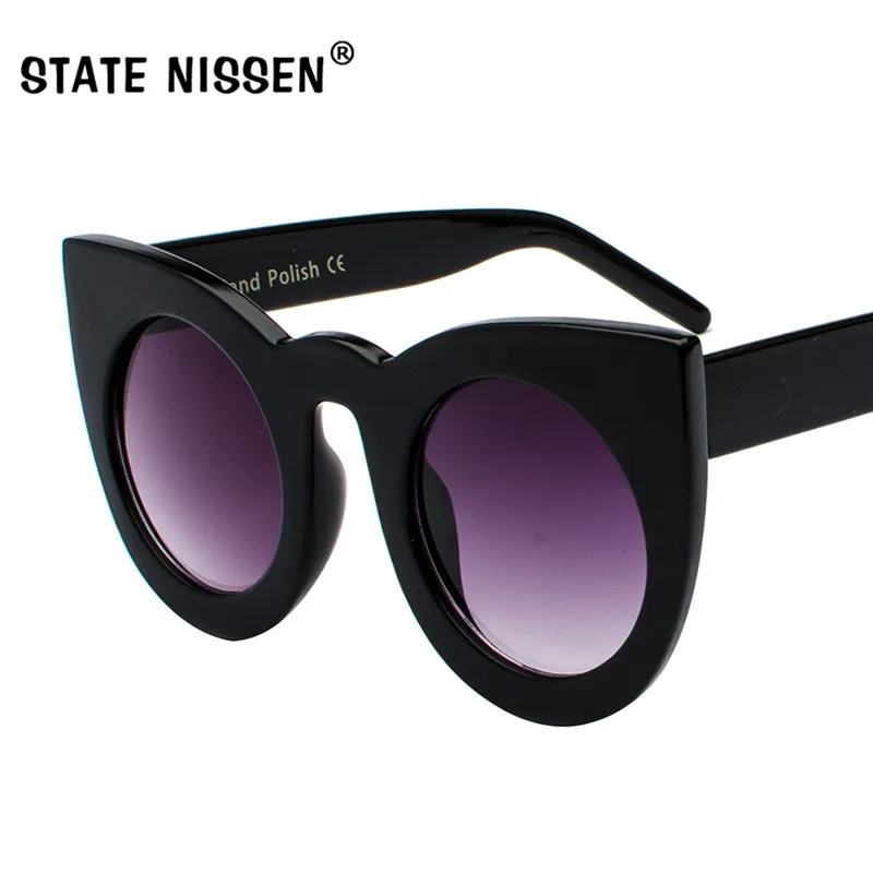 

STATE NISSEN Retro Thick Frame Cat Eye Sunglasses Women Fashion Brand Designer Mirror Lens Sun Glasses For Female