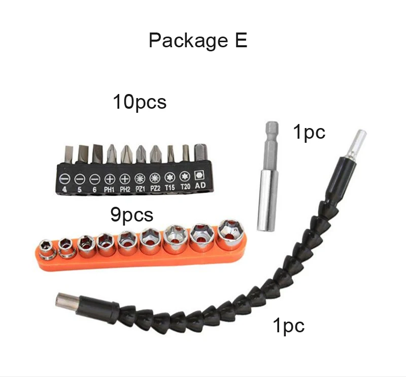 Универсальный Электрический Дрель ударная отвертка, отвертка вращающееся расширение Jar Расширенный мягкий стержень инструмент Аксессуары Комплект - Цвет: E 21pcs