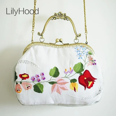 

LilyHood Embroidered Kiss Lock Bag Handmade Flower Shabby Chic Vintage Retro Elegant Rustic Victorian Cottage White Handbag Etsy