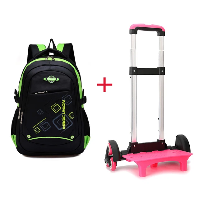 green-pink trolley Волшебный Юнион школьный рюкзак для девочек мальчиков тележка сумки для детей большой емкости Детский рюкзак подростков школьные книги сумка - Цвет: green-pink trolley