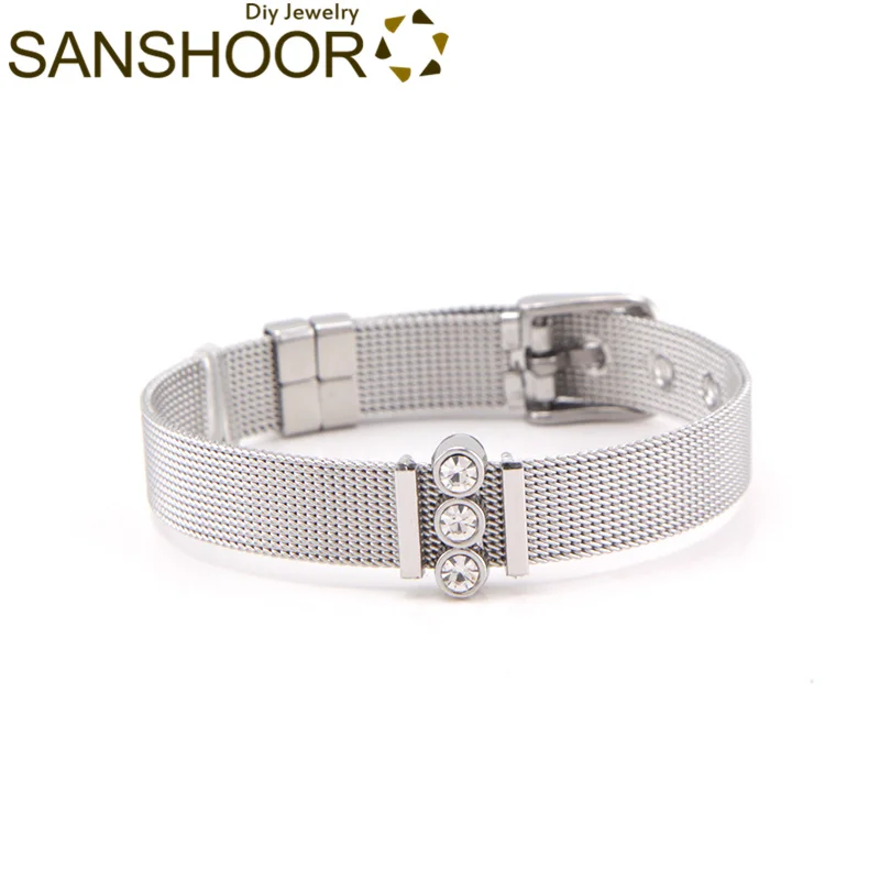 Silver Set 1 SANSHOOR 6 цветов простой Хранитель браслет дизайн набор с сверкающими трио слайды подвески 2 шт. резиновая пробка как для женщин лучший подарок 1 комплект - Окраска металла: Silver Set 1