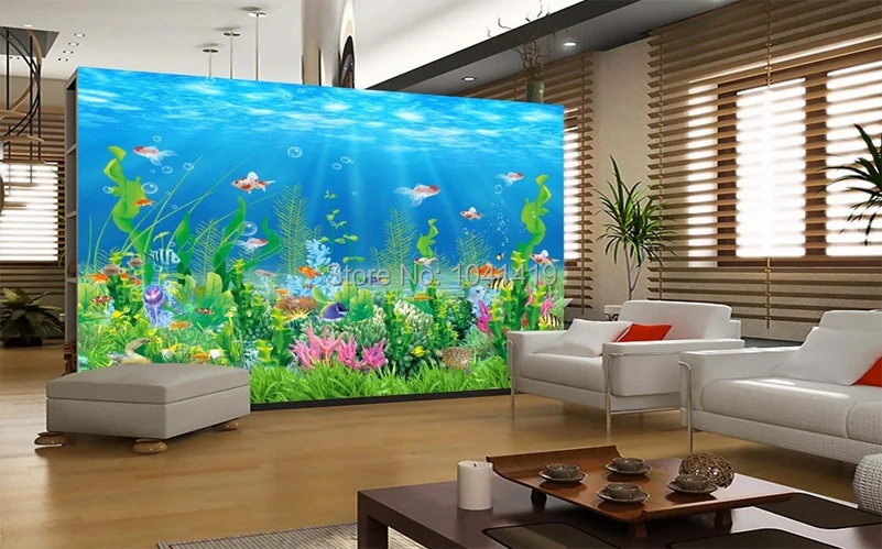 С героями мультфильмов, с изображением рыб и морского дна морские водоросли Настенная роспись на заказ детской комнаты настенный Бумага для стен детских Спальня настенное украшение из бумаги для дома ТВ фон