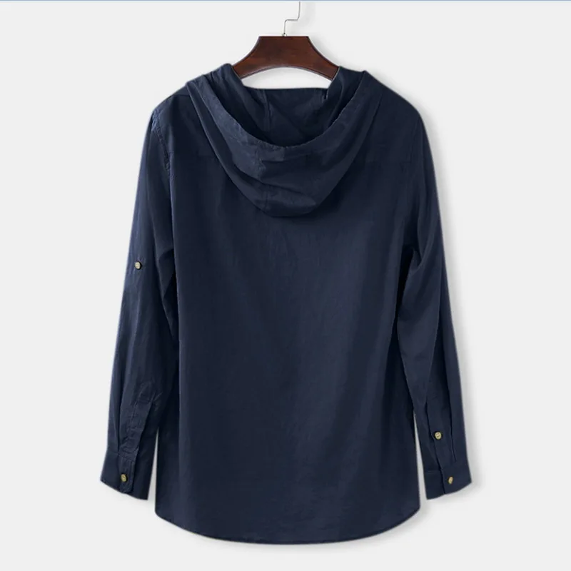 Oeak(дропшиппинг),, мужская повседневная толстовка, легкая, хлопок, лен, одноцветная, с капюшоном, рубашки, новинка, мужские, лето, осень, с длинным рукавом, топы