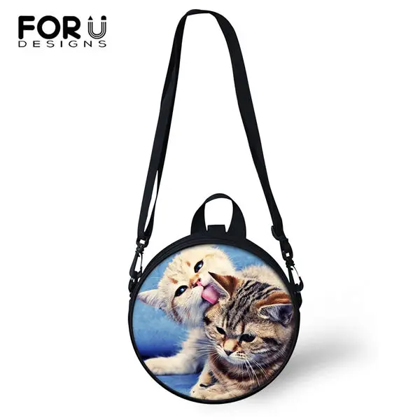 FORUDESIGNS/женская сумка-мессенджер круглой формы с милым рисунком кота для малышей, сумка на плечо для малышей, каваи, животные, круговые сумки для девочек - Цвет: CDWX1046I