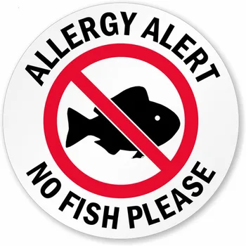 

Custom Allergy Alert No Fish Please Logo Sticker Self Adhesive Sticker Paper Waterproof Easy Remove Security Sticker Printer