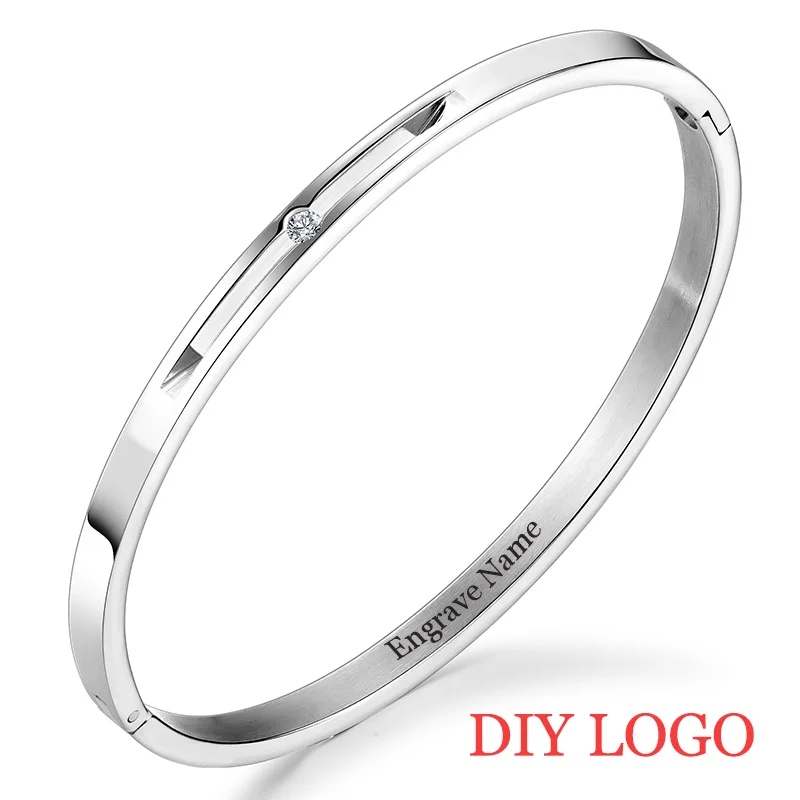 silver engrave Азиз BEKKAOUI выгравированное имя женский браслет DIY браслет из нержавеющей стали и браслет Модный кубический цирконий золото Женские Ювелирные изделия Подарки - Окраска металла: silver engrave