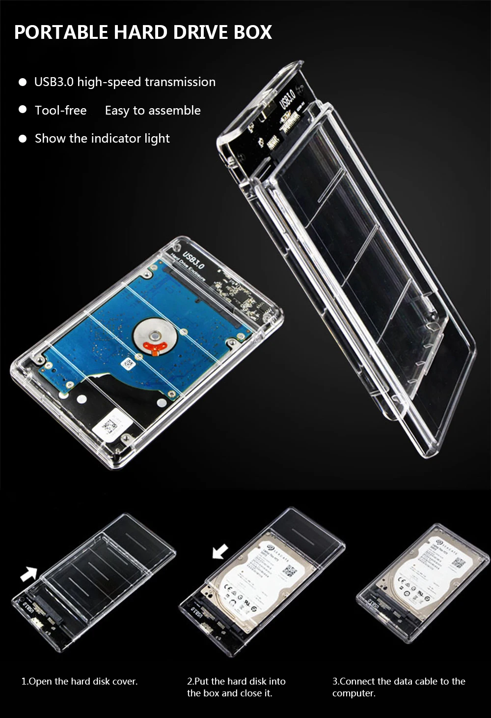 USB3.0 HDD корпус внешний жесткий диск USB 3,0 прозрачный жесткий диск коробка USB 3,0 Micro-SATA жесткий диск коробка 2," жесткий диск