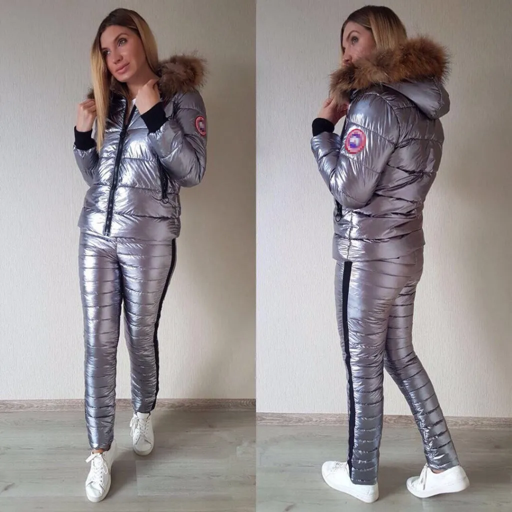 Winter Fashion Warm Fur Collar Women Solid Warm 2 Pieces Coats Set Thicken Fur Coat Pants Casual Thick Cotton Women Tracksuit Winter Fashion Warm Fur Collar Women Solid Warm 2 Pieces Coats Set Thicken Fur Coat Pants Casual Thick Cotton Women Tracksuit