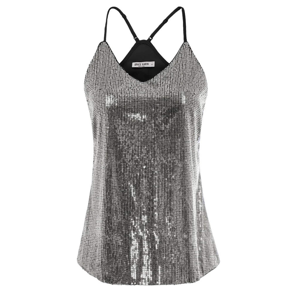Женский топ на бретелях спагетти Grace Karin сексуальный элегантный с V образным