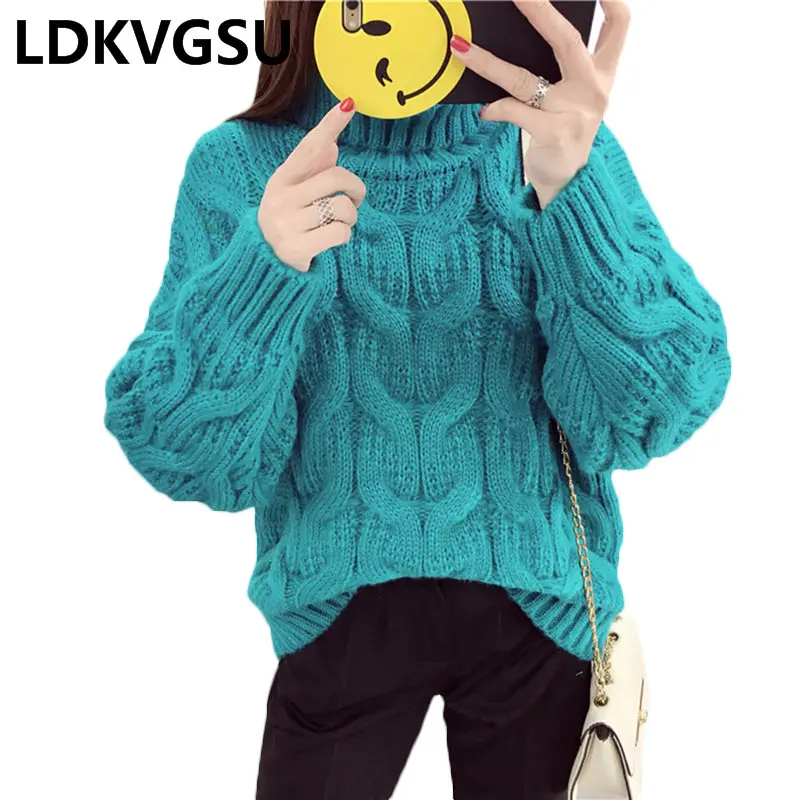 Thicken Twisted High Collar Sweater Women's Pullover Loose Korean Large Size Tide 2018 Autumn Winter Is1254 | Женская одежда