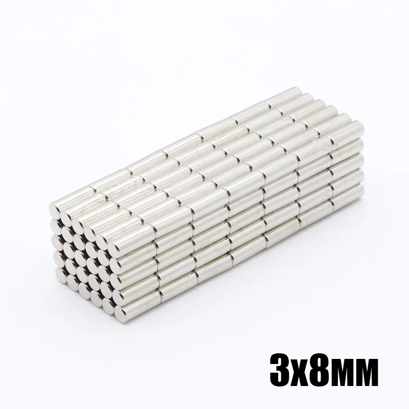 500pcs 3x8 mm Neodymium magnet 3*8 mm Rare Earth small Strong Round permanent 3*4mm fridge Electromagnet NdFeB nickle magnetic
