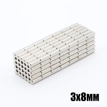 

200pcs 3x8 mm Neodymium magnet 3*8 mm Rare Earth small Strong Round permanent 3*4mm fridge Electromagnet NdFeB nickle magnetic