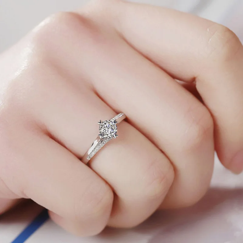 Forever Love натуральная твердая 18 к белое золото 0.5CT Charles Colvard DEF Moissanite женские обручальные кольца Алмазный акцент 0.08CT VS H