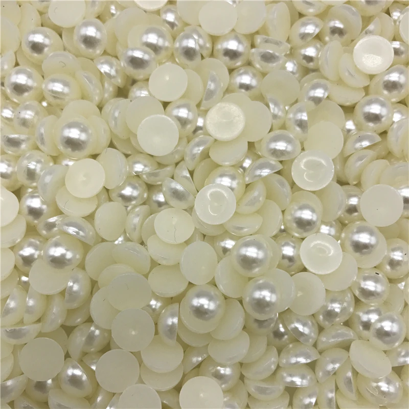 4-10mm White Imitation Pearl Half Round Pearl Bead Flat Back Scrapbook For Phone Case Scrapbook Women Nail Art Jewelry Making