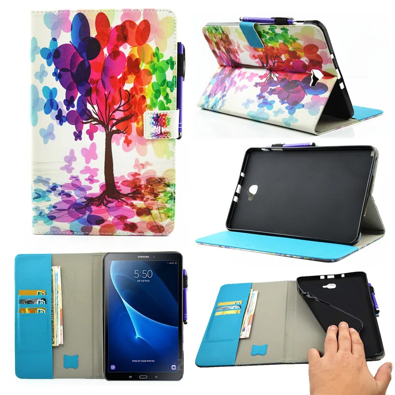 Чехол для планшета для Samsung Galaxy Tab A A6 10," SM-T580 T585 T580 T585N Smart Cover принципиально из искусственной кожи Защитная пленка+ защитная пленка на экран+ подставка для ручек