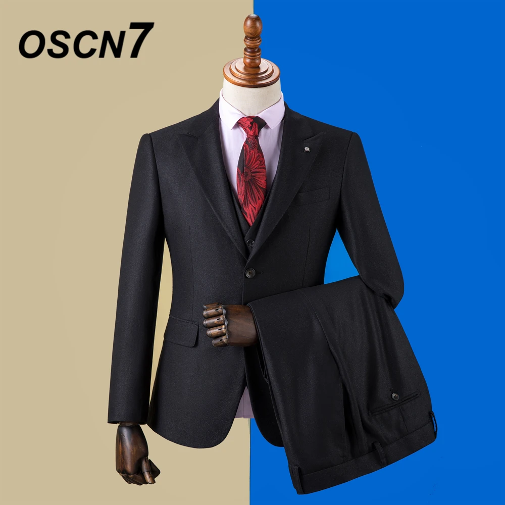 

OSCN7 2019 Plaid Custom Made Suits Men Slim Fit Wedding Party Mens Tailor Made Suit Fashion 3 Piece Blazer Pants Vest ZM-573