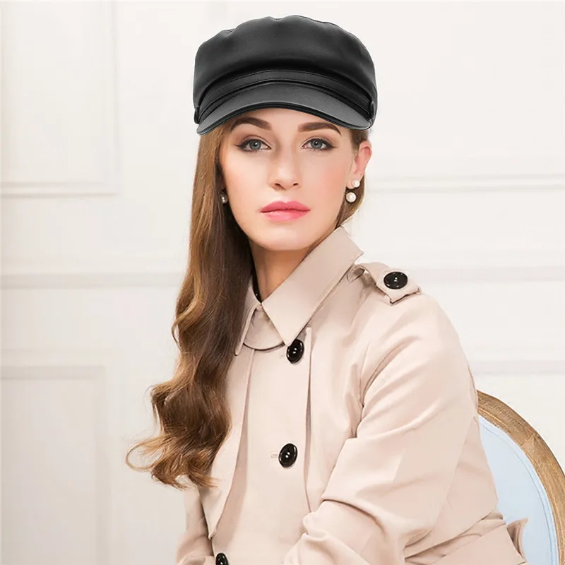 Женская кепка GEMVIE из искусственной кожи в стиле милитари, плоская кепка для женщин, Классическая Кепка для моряков