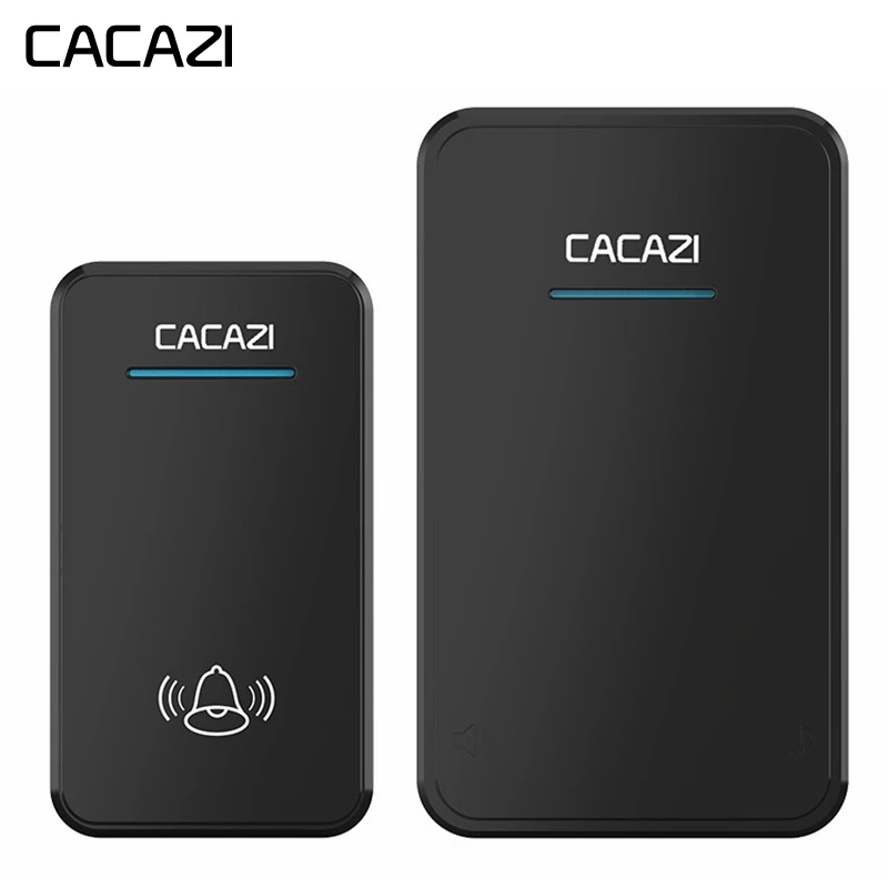 CACAZI Wireless Doorbell DC battery operated Waterproof 1 Button 1 Receiver led light Home Cordless Door