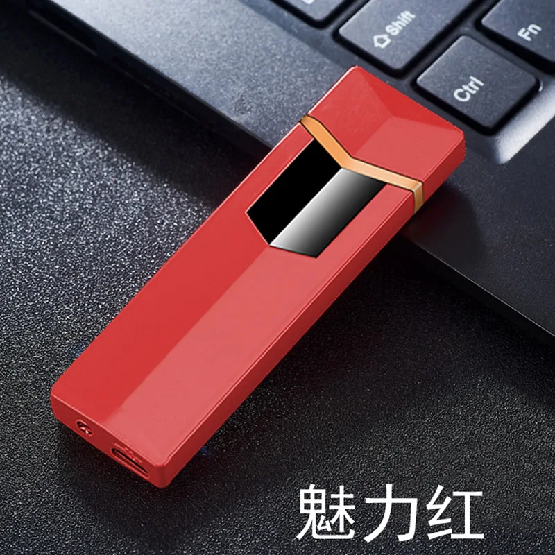 USB Перезаряжаемый ЖК-индукционный сенсорный экран электронная сигарета из сплава вольфрама и цинка Электронная зажигалка перезаряжаемая ветрозащитная - Цвет: red