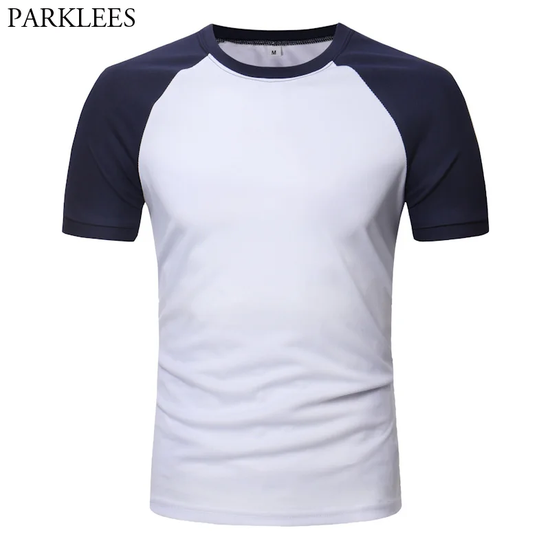 

Fashion Raglan Sleeve Baseball T Shirt Men 2018 Summer Short Sleeve Tee Shirt Homme Casual Slim Fit Solid Color Mens T Shirts