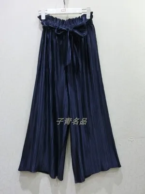 dark blue Miyake/ ; сезон весна-лето; модные контрастные брюки с вышивкой; широкие брюки; брюки - Цвет: dark blue