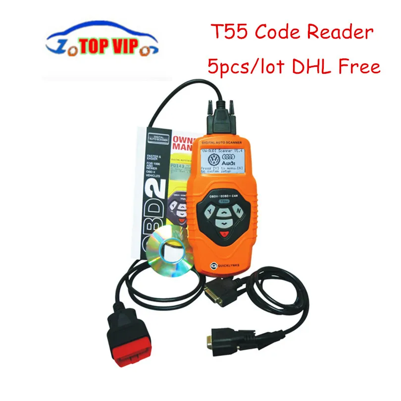 5 шт./лот DHL Портативный OBD сканер T55 Quicklynks Авто OBD2 EOBD/OBDII+ может Сканер диагностический инструмент считыватель кода сканирования инструменты