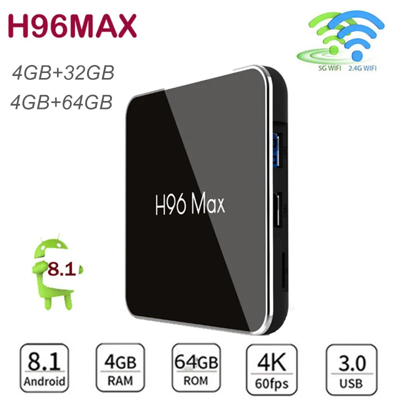 

H96 MAX X2 Smart TV Box Android 8.1 TVBox 4GB Ram 32GB/64GB Amlogic S905X2 Quad Core 1080p 4K H.265 USB3.0 IP TV Set Top Box
