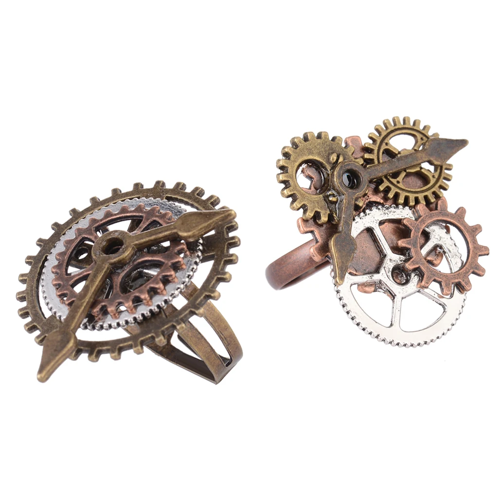 2 Pieces Antique Steampunk Watch Part Gears Wheel Rings Fashion Jewelry 17mm
